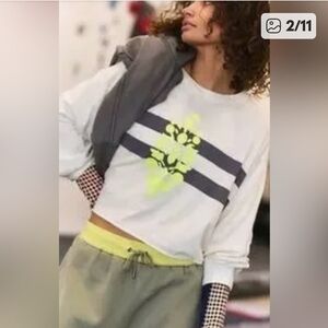 NWT Free People Cropped White Sweatshirt w/ Neon Accent Undershirt Not Included